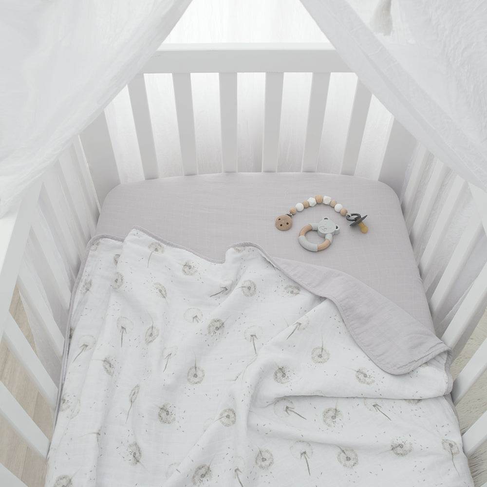 Living Textiles Organic Muslin 2 Pack Cot Fitted Sheets - Dandelion/Grey - Outlet Shop For Kids