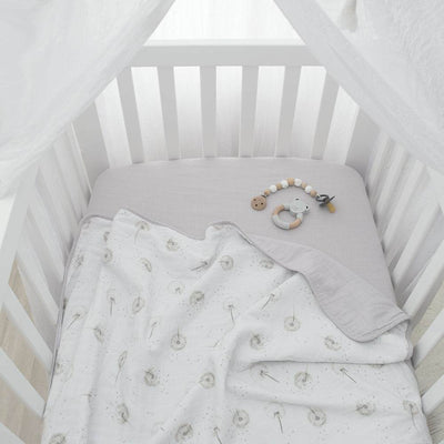 Living Textiles Organic Muslin 2 Pack Cot Fitted Sheets - Dandelion/Grey - Outlet Shop For Kids