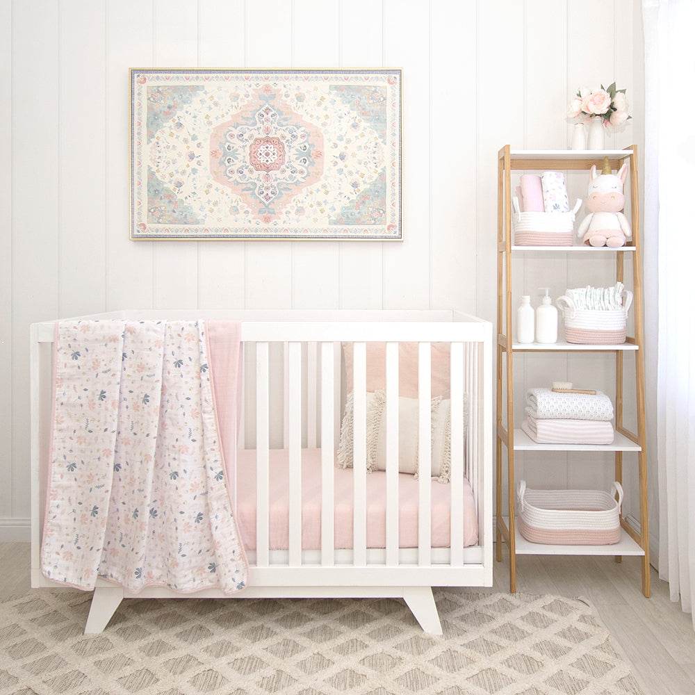Living Textiles Organic Muslin 2 Pack Oval Cot Fitted Sheet - Botanical/Blush - Outlet Shop For Kids