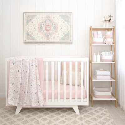 Living Textiles Organic Muslin 2 Pack Oval Cot Fitted Sheet - Botanical/Blush - Outlet Shop For Kids