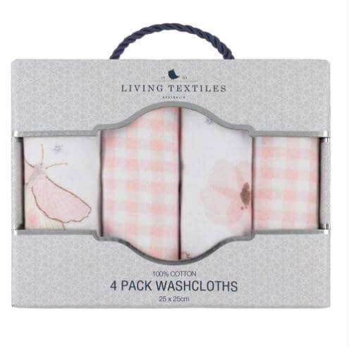 Living Textiles Wash Cloths 4 Pack - Butterfly/Gingham - Outlet Shop For Kids