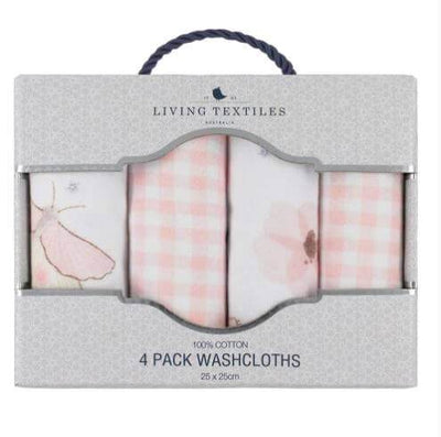 Living Textiles Wash Cloths 4 Pack - Butterfly/Gingham - Outlet Shop For Kids