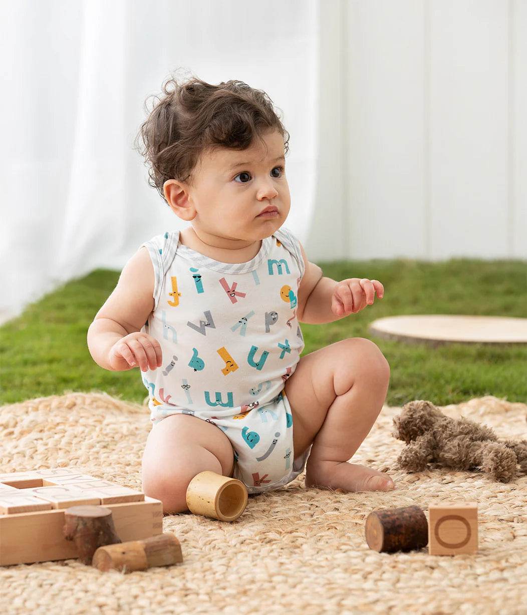 Love To Dream Ecovero Bodysuit Sleeveless - White Alphabet Soup - Outlet Shop For Kids