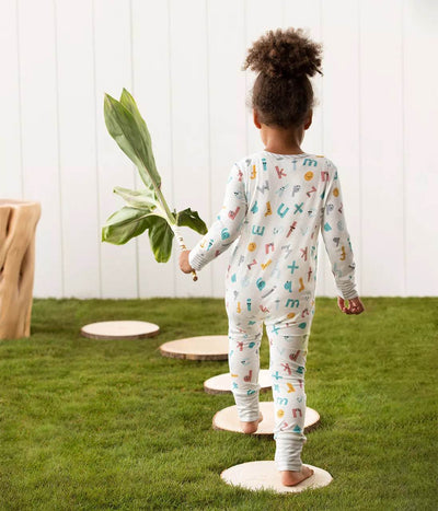 Love To Dream Footless Side Zip Romper Ecovero - Alphabet Soup White - Outlet Shop For Kids