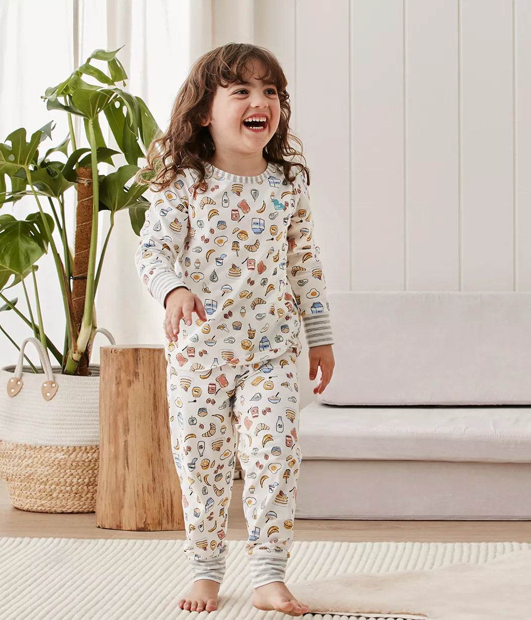 Love To Dream Kids Long Sleeve Pyjama Set - Breakfast White - Outlet Shop For Kids
