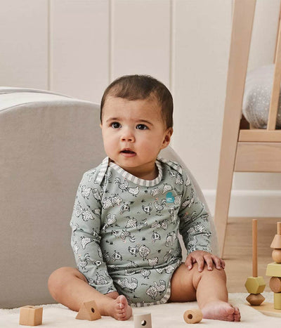 Love To Dream Long Sleeve Cotton Bodysuit - Chicken Run Olive - Outlet Shop For Kids