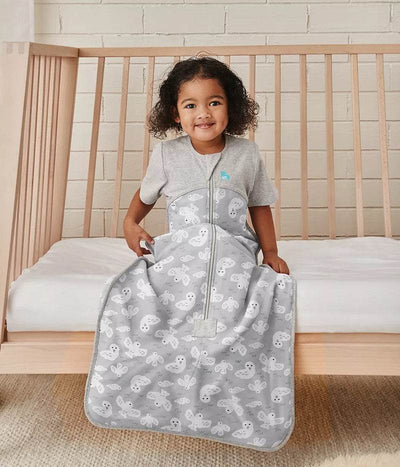 Love To Dream Organic Cotton Fleece Short Sleeve Sleep Bag 1.0 TOG - Grey Doves - Outlet Shop For Kids