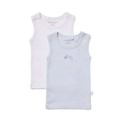 Marquise Blue and White Acorn Singlet 2 Pack - Outlet Shop For Kids