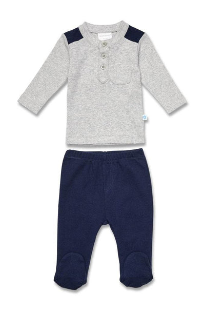 Marquise Boys Henley Top and Pants Set - Grey/Navy - Outlet Shop For Kids