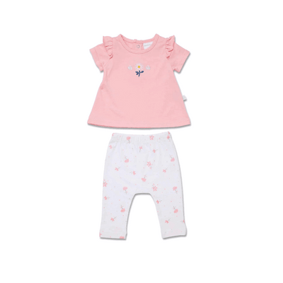 Marquise Daisy Chain Frill Sleeve Top and Pant Set - Pink/Print - Outlet Shop For Kids
