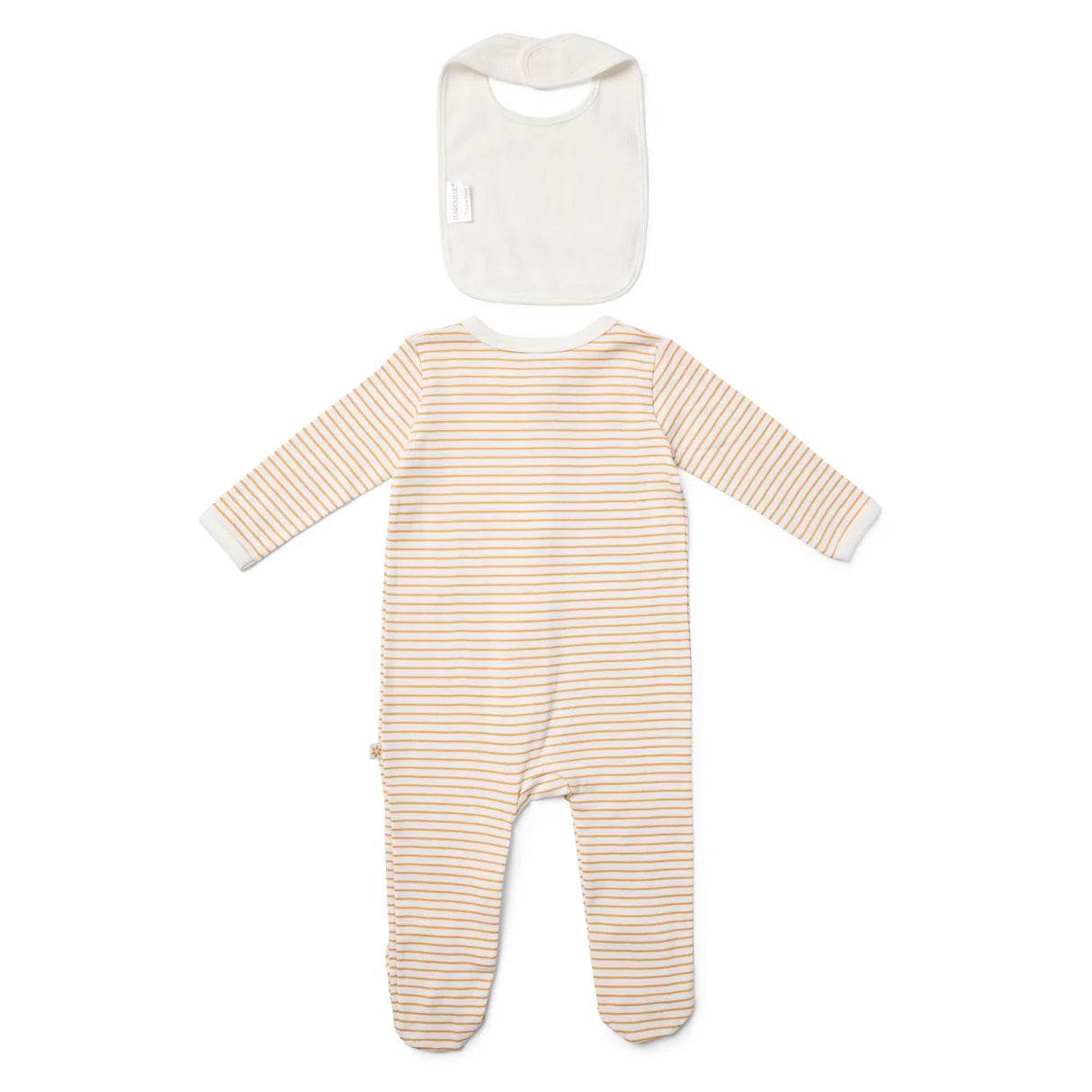 Marquise Farmhouse Striped Zipsuit and Bib 2 Piece Set - Mustard Stripe - Outlet Shop For Kids
