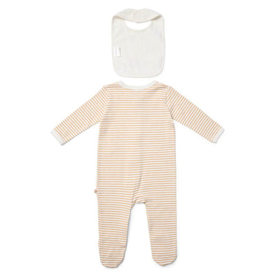 Marquise Farmhouse Striped Zipsuit and Bib 2 Piece Set - Mustard Stripe - Outlet Shop For Kids