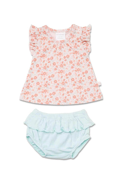 Marquise Floral Frill Top and Blue Nappy Pant Set - Floral/Blue - Outlet Shop For Kids