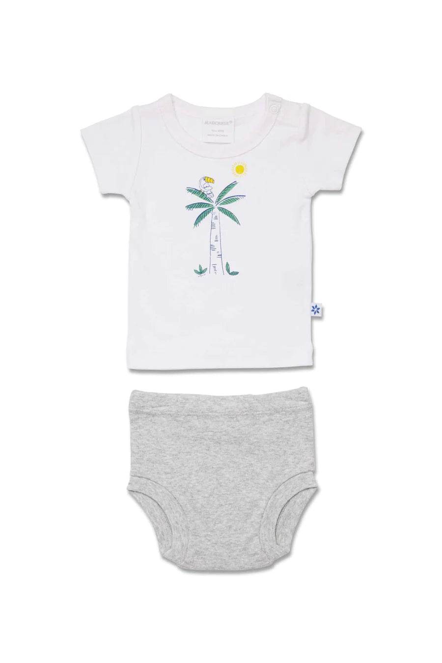 Marquise Palm Tree T-Shirt and Nappy Pant Set - White/Grey - Outlet Shop For Kids