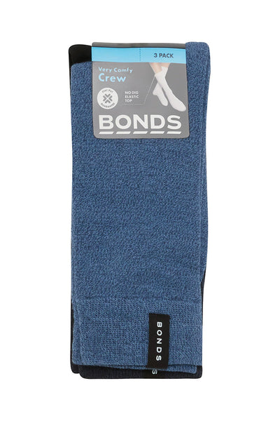 Bonds Mens Everyday Crew Socks 3 Pack - Blue/Navy/Black