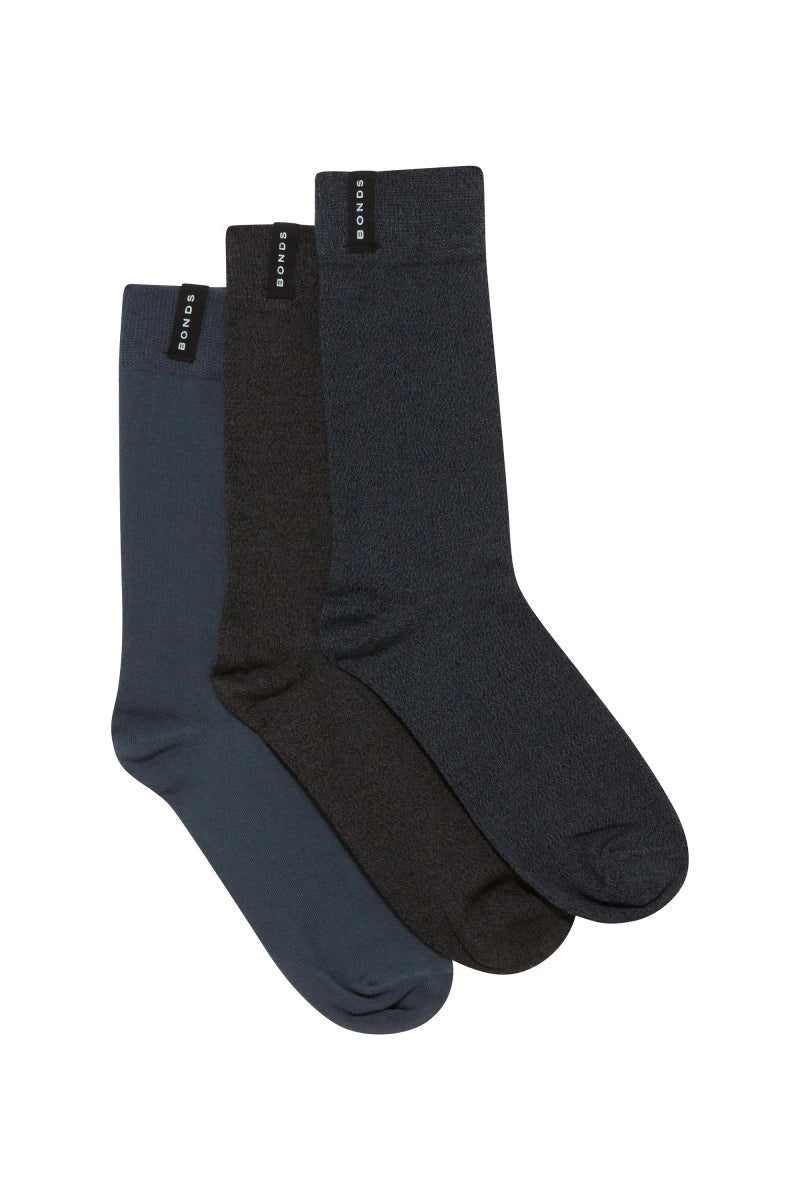 Bonds Mens Everyday Crew Socks 3 Pack - Black/Harpoon