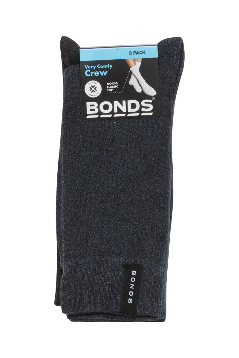 Bonds Mens Everyday Crew Socks 3 Pack - Black/Harpoon