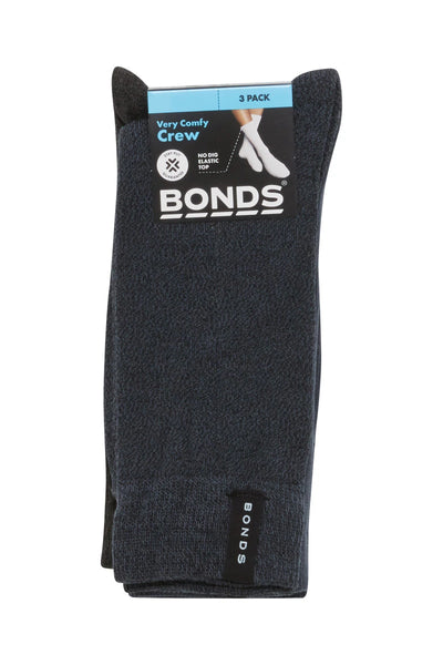 Bonds Mens Everyday Crew Socks 3 Pack - Black/Harpoon