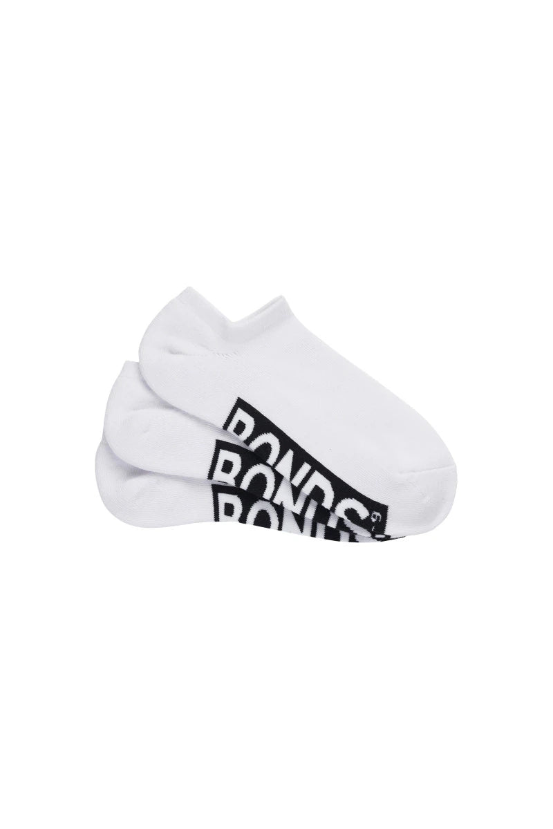 Bonds Mens Logo Cushioned No Show 3 Pack - White