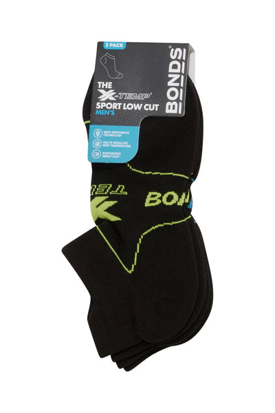 Bonds Men's X-Temp Sport Low Cut Socks 2 Pack - Black/Lime/Blue