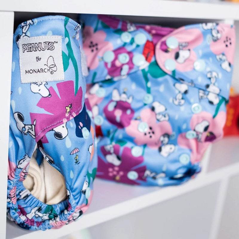 Monarch Ultimate Wipeable Cloth Nappy V3.0 With Hook & Loop - Snoopy In Bloom - Outlet Shop For Kids