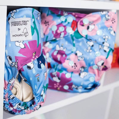 Monarch Ultimate Wipeable Cloth Nappy V3.0 With Hook & Loop - Snoopy In Bloom - Outlet Shop For Kids