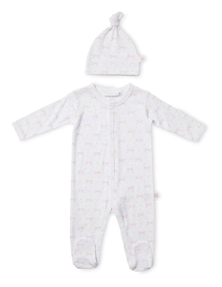 Marquise Studsuit and Beanie 2 Piece Set - Pink Bow Yardage