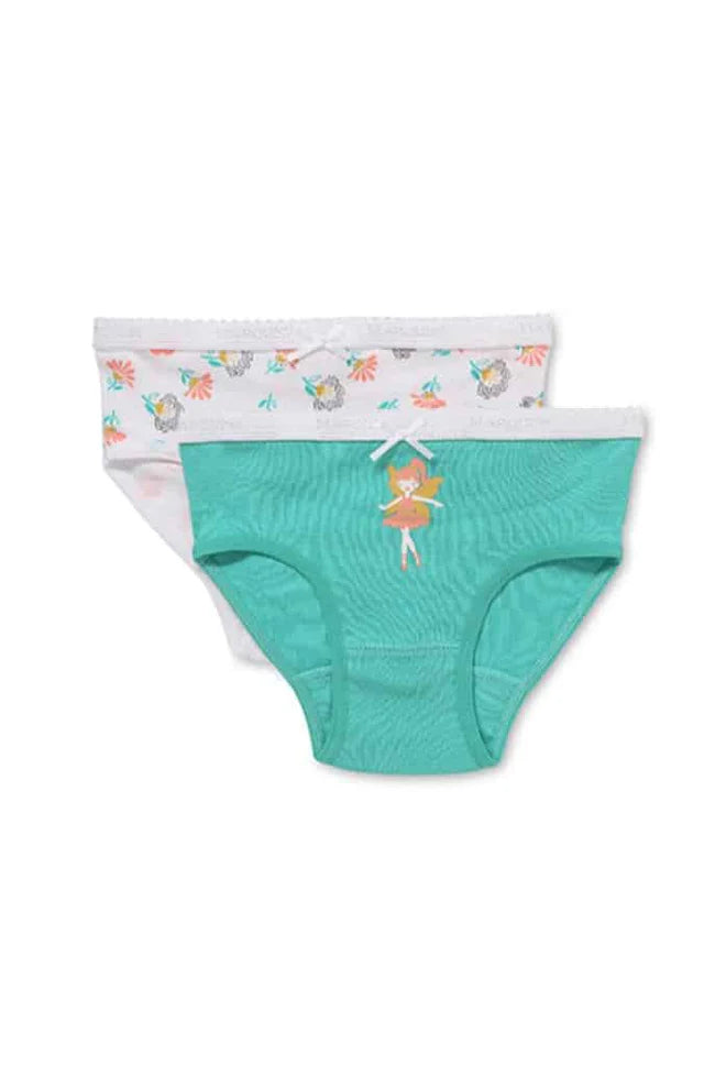 Marquise Girl's Fairy Garden 2 Pack Underwear - Green/Print