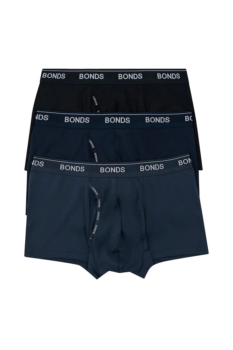 Bonds Men's Microfibre Guyfront Trunk 3 Pack - Black/Navy/Harpoon