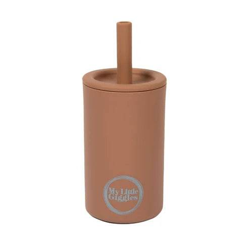 My Little Giggles Silicone Drinking Cup & Straw - Clay - Outlet Shop For Kids