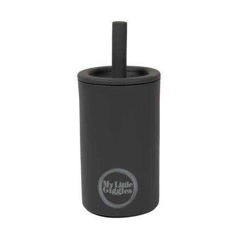 My Little Giggles Silicone Drinking Cup & Straw - Dark Grey - Outlet Shop For Kids
