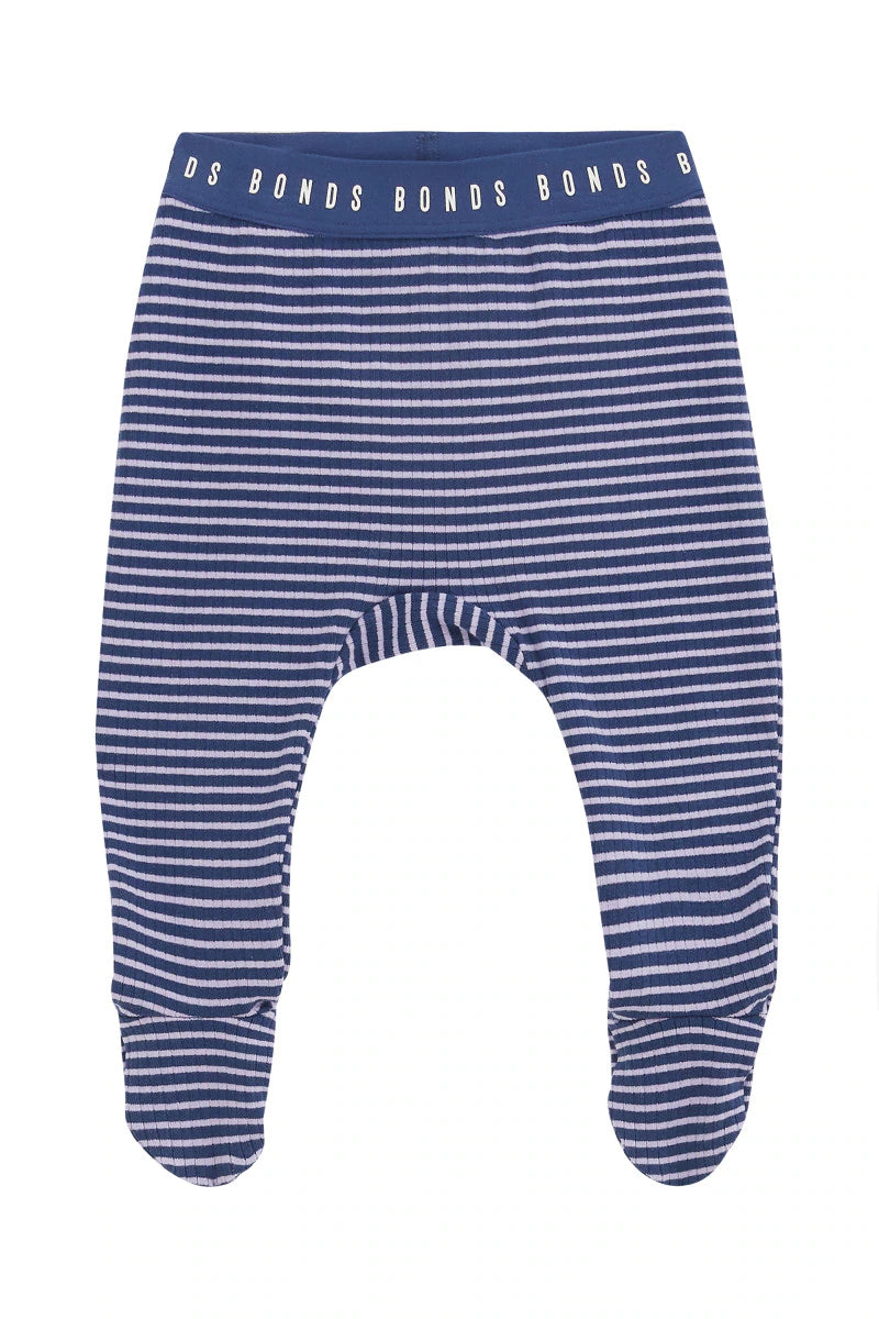 Bonds Newbies Rib Foot Legging - Bastille Blue/Lilac