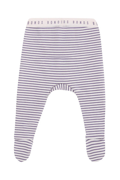 Bonds Newbies Rib Foot Legging - Violet Ash/Chalky Pink Stripe
