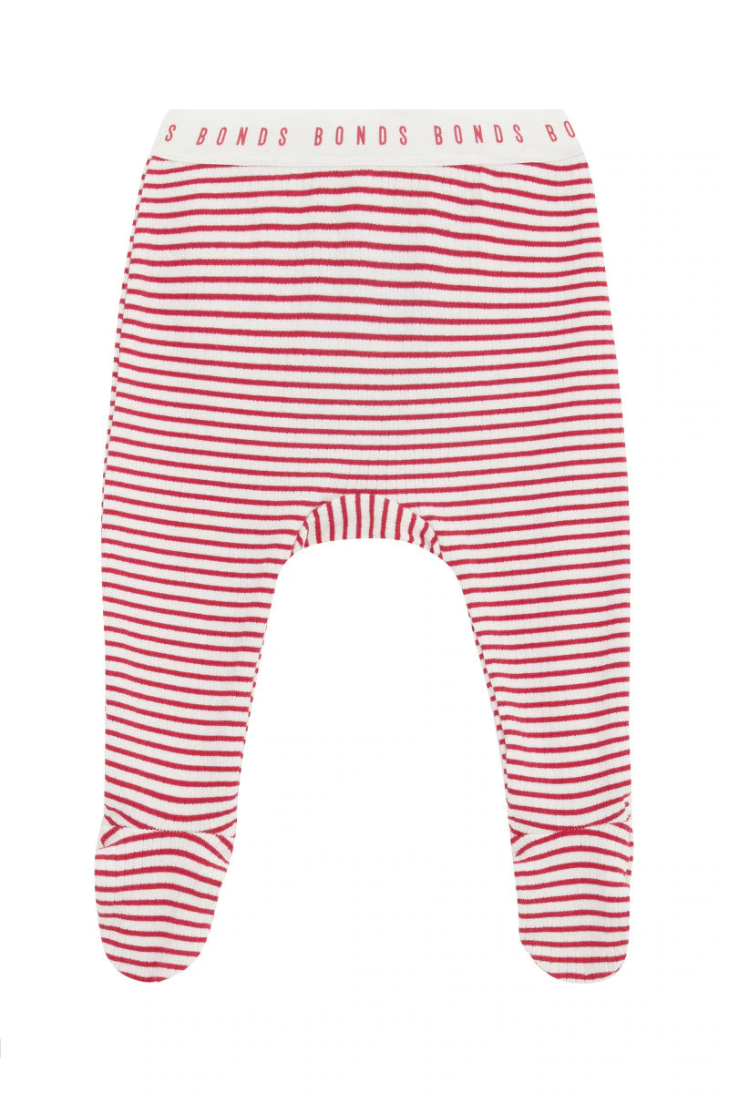 Bonds Newbies Rib Foot Legging - Parisian Red / Marcapone Stripe