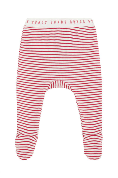 Bonds Newbies Rib Foot Legging - Parisian Red / Marcapone Stripe