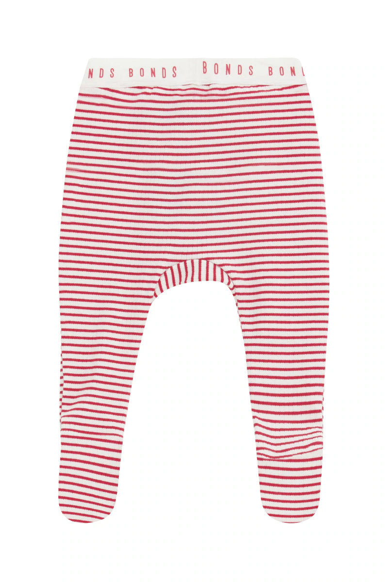Bonds Newbies Rib Foot Legging - Parisian Red / Marcapone Stripe