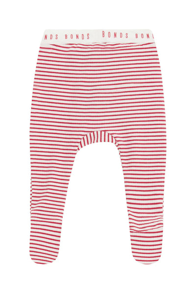 Bonds Newbies Rib Foot Legging - Parisian Red / Marcapone Stripe