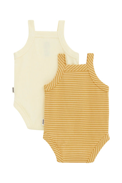 Bonds Newbies Rib Singlet Suit 2 Pack - Caramel Stripe / Post Yellow