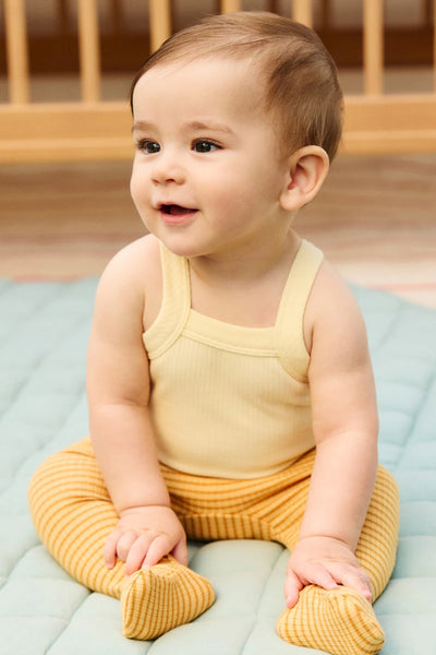 Bonds Newbies Rib Singlet Suit 2 Pack - Caramel Stripe / Post Yellow