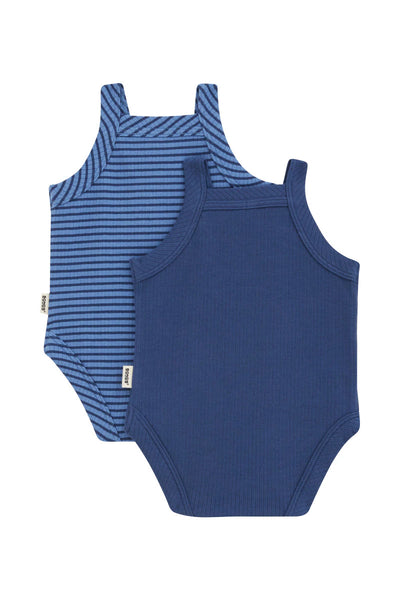 Bonds Newbies Rib Singlet Suit 2 Pack - Denim Fade / Bastille Blue