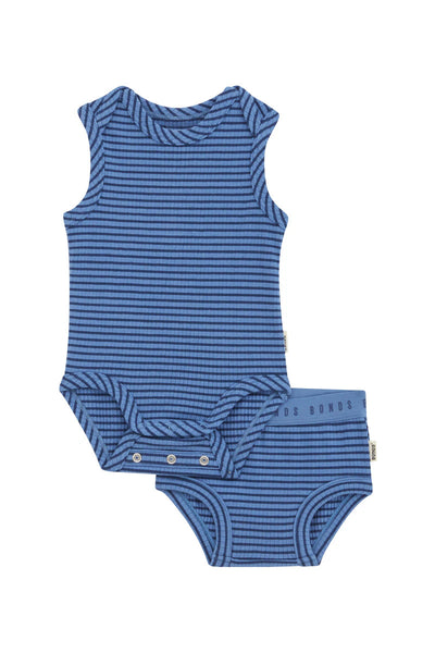 Bonds Newbies Wide Needle Rib 2 Pack - Denim Fade / Bastille Blue
