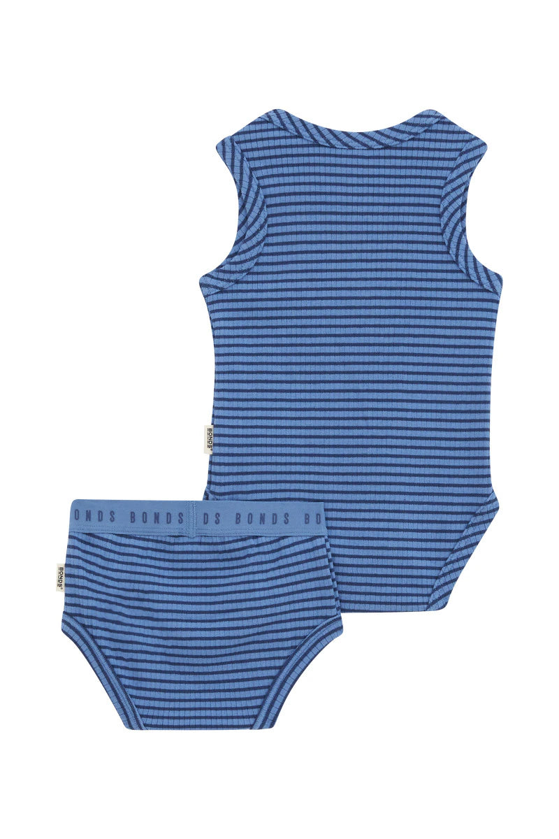 Bonds Newbies Wide Needle Rib 2 Pack - Denim Fade / Bastille Blue
