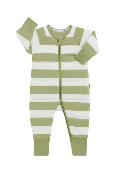 Bonds Padded Zip Wondersuit - Moss Mood/Stone Throw Stripe