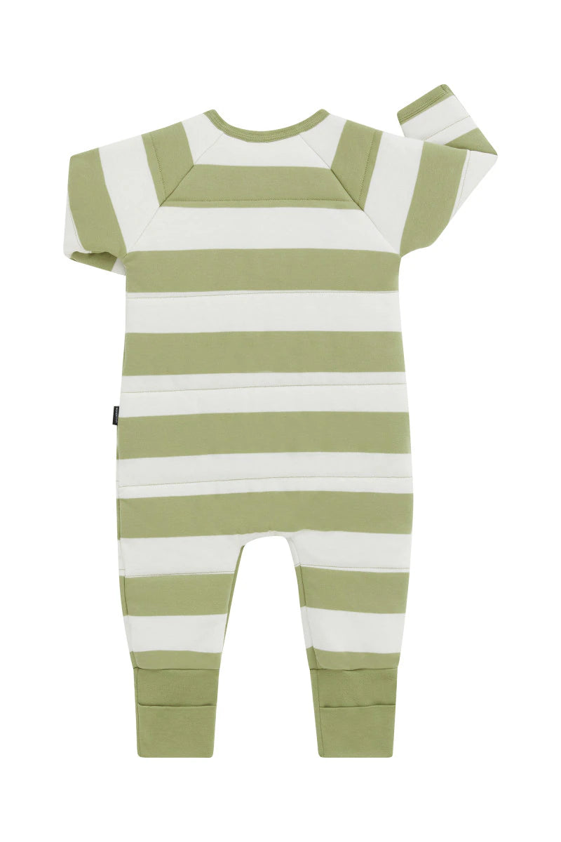 Bonds Padded Zip Wondersuit - Moss Mood/Stone Throw Stripe