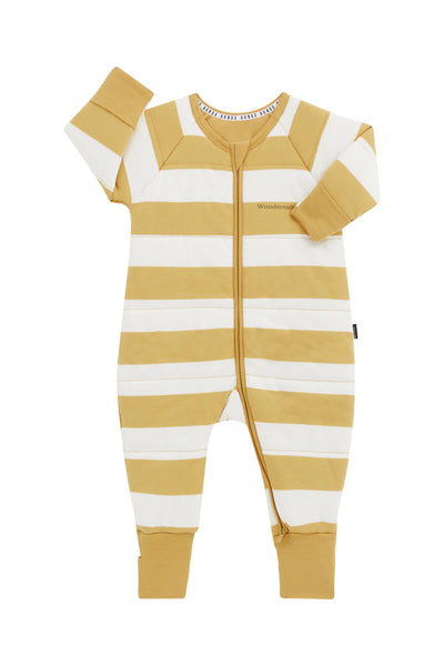 Bonds Padded Zip Wondersuit - Butter Croissant/Marscapone Stripe