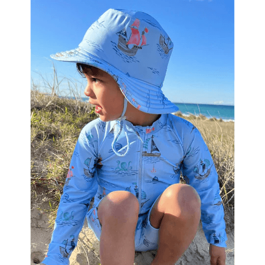 Purebaby Boys Broad Brim Hat - Pirate Ship Print - Outlet Shop For Kids