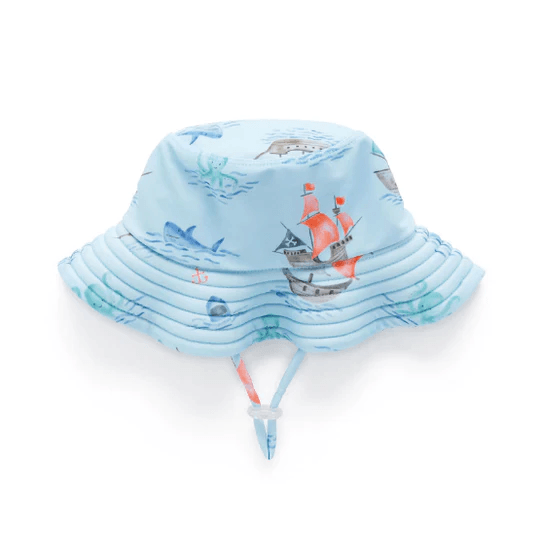 Purebaby Boys Broad Brim Hat - Pirate Ship Print - Outlet Shop For Kids