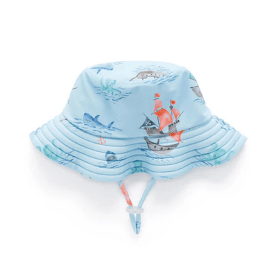 Purebaby Boys Broad Brim Hat - Pirate Ship Print - Outlet Shop For Kids