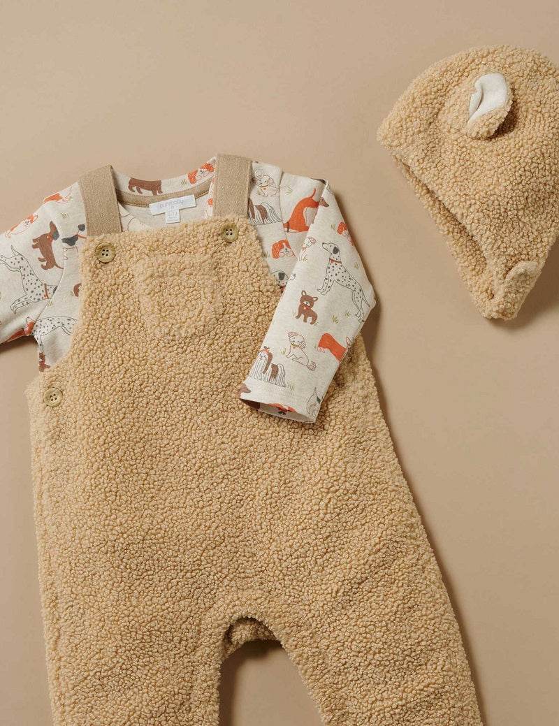 Purebaby Doggy Shearling Overall Set - Doggy Print - Outlet Shop For Kids