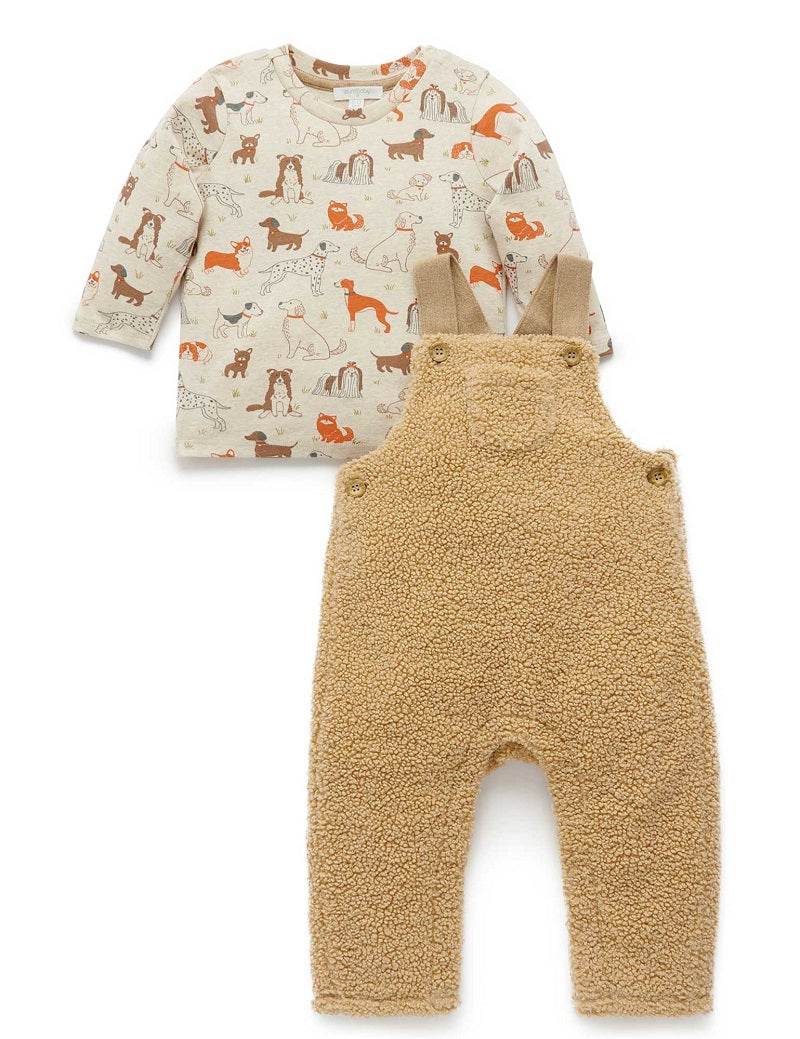 Purebaby Doggy Shearling Overall Set - Doggy Print - Outlet Shop For Kids